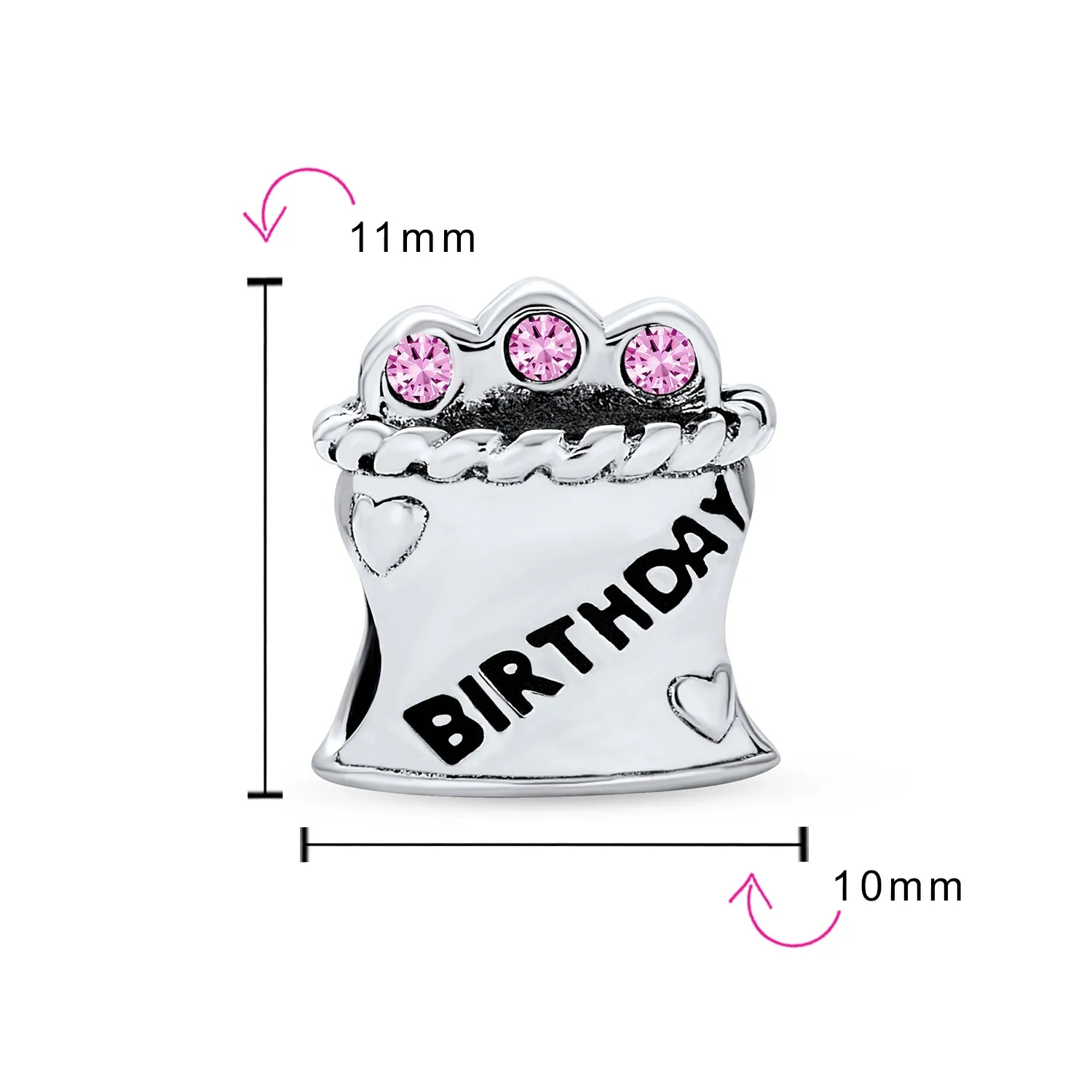 Celebration Book Words Happy Birthday Cake Cone Charm Bead .925 Silver
