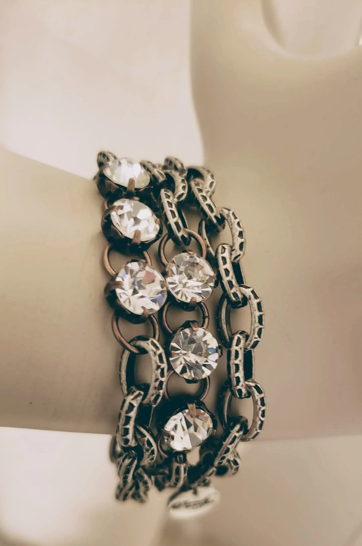 Chain Wrap Bracelet With Rhinestone Bling Two Tone
