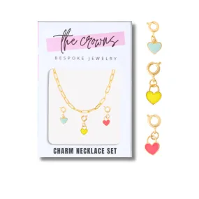 Charms and Necklace Set - Colored Hearts