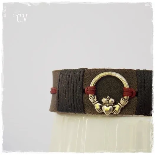 Claddagh Leather Bracelet