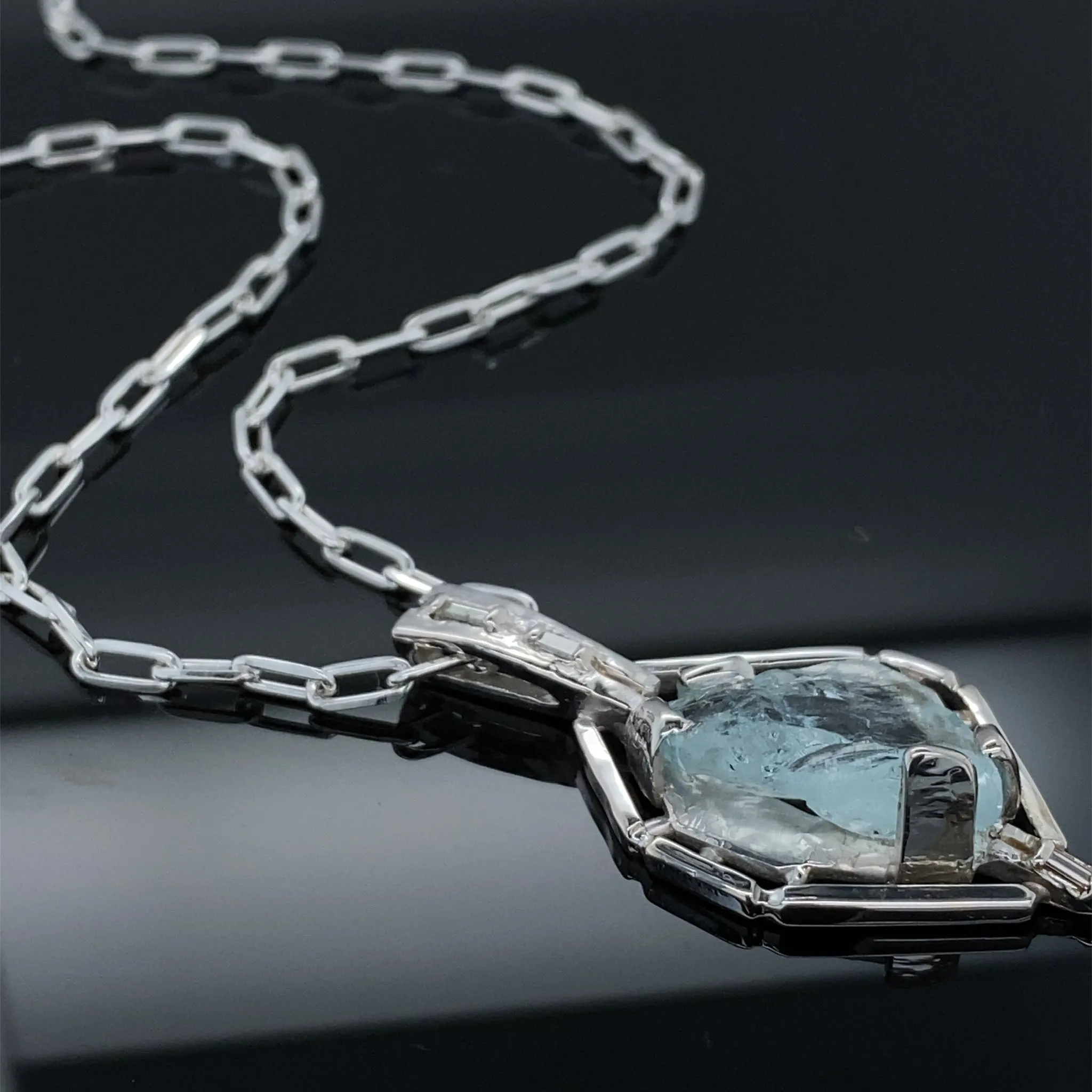 Clear Springs Raw Aquamarine - Diamond Pendant