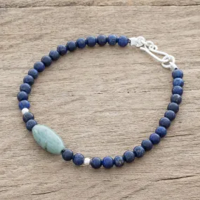 Cool Serenity Jade and Lapis Lazuli Beaded Pendant Bracelet from Guatemala