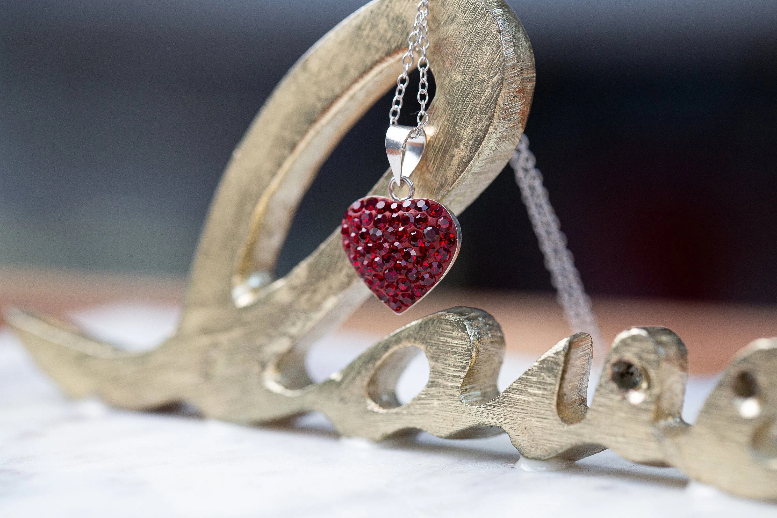 Crystal Pave Heart Sterling Silver Necklace