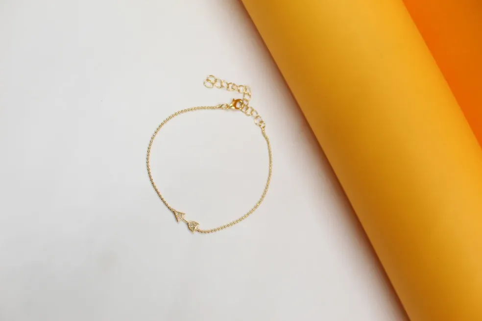 Dainty Ball Bracelet With Zirconia Arrow Charm For 18K Gold Filled (I65B)