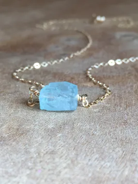 Dainty Raw Aquamarine Necklace March Birthstone Jewelry Gift For Women