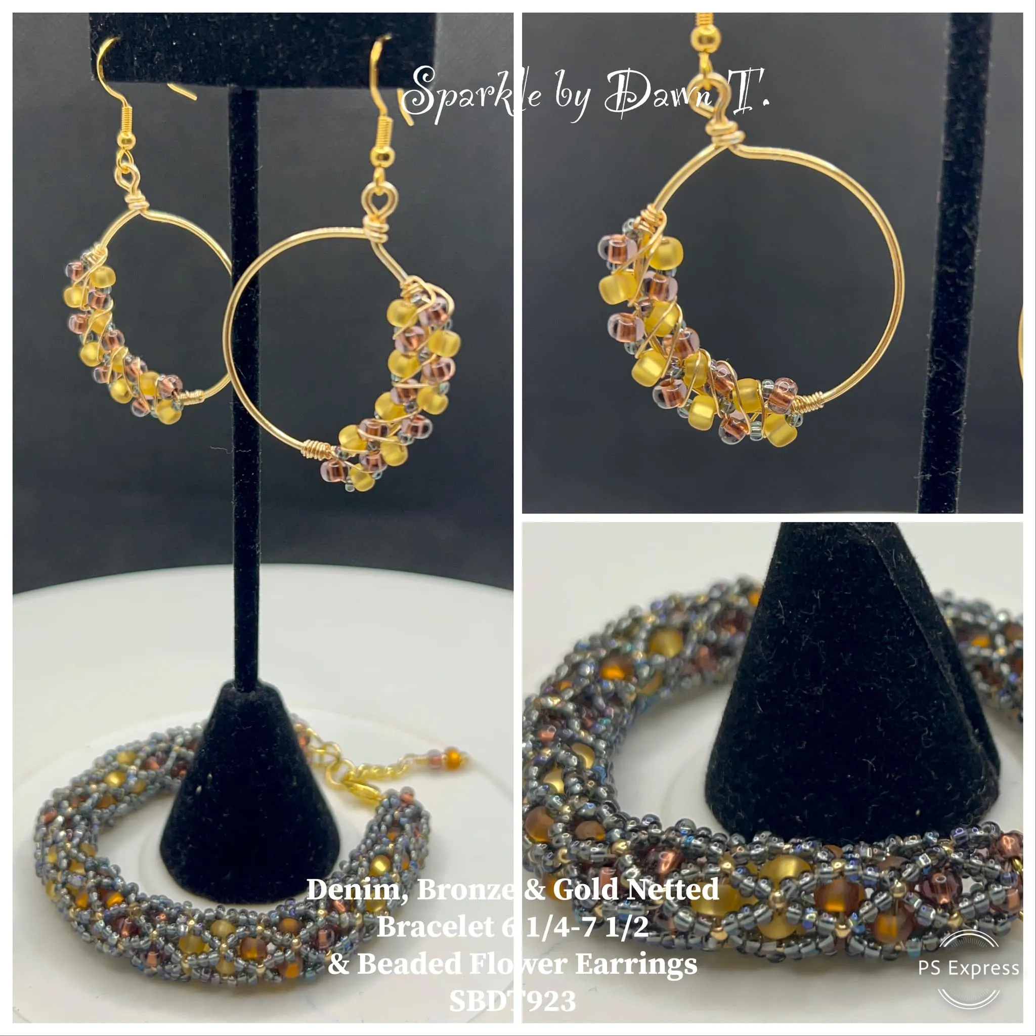 Denim Bronze Gold Bracelets and Earrings