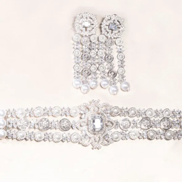 Dilara Choker Set - Jaipur Rose White Gold Plated Luxury Designer Indian Jewelry Online (Copy)