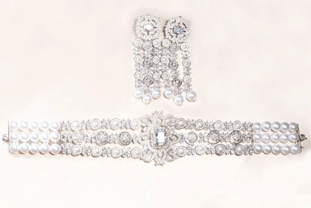 Dilara Choker Set - Jaipur Rose White Gold Plated Luxury Designer Indian Jewelry Online (Copy)