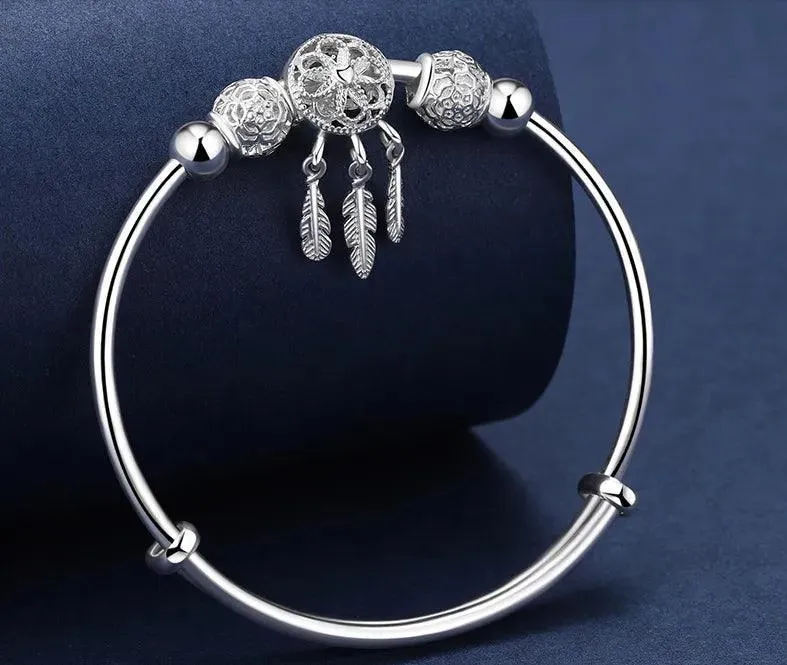 Dreamcatcher Charm Bracelet: Elegant Silver Cuff for Women's Special Occasions