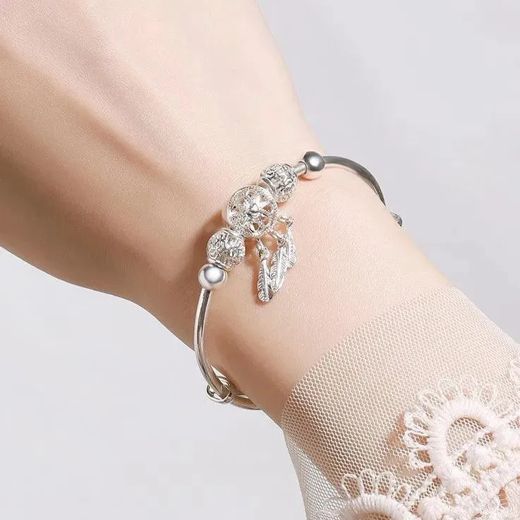 Dreamcatcher Charm Bracelet: Elegant Silver Cuff for Women's Special Occasions