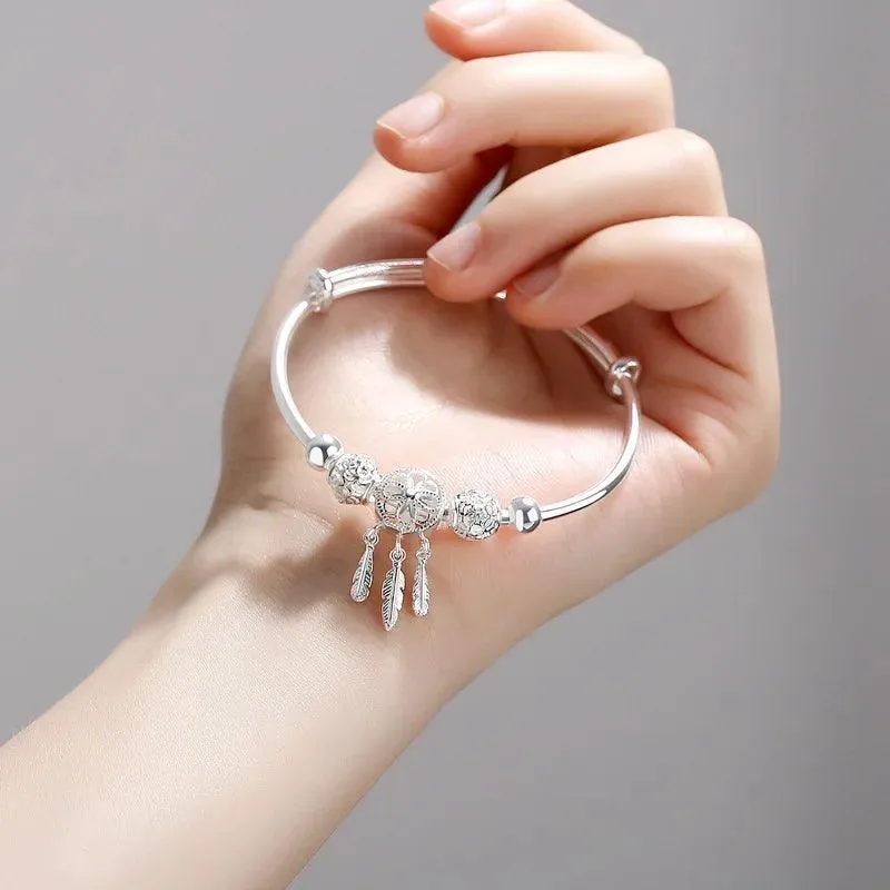 Dreamcatcher Charm Bracelet: Elegant Silver Cuff for Women's Special Occasions