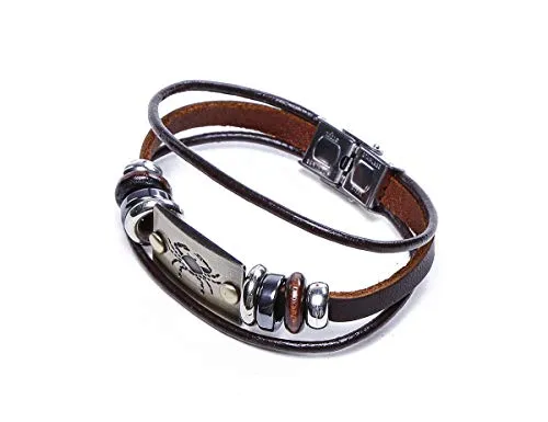 Electomania Zodiac Star Sign Wristband Handmade Black Leather