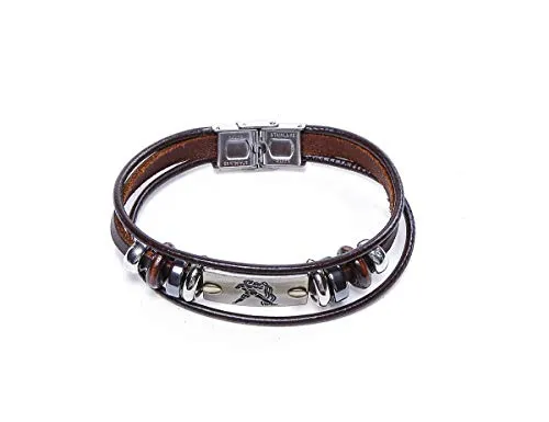 Electomania Zodiac Star Sign Wristband Handmade Black Leather