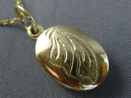 ESTATE 14KT YELLOW GOLD 3D OVAL HAND ETCHED LOCKET FLOATING PENDANT #25178