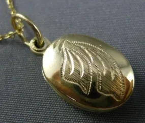 ESTATE 14KT YELLOW GOLD 3D OVAL HAND ETCHED LOCKET FLOATING PENDANT #25178