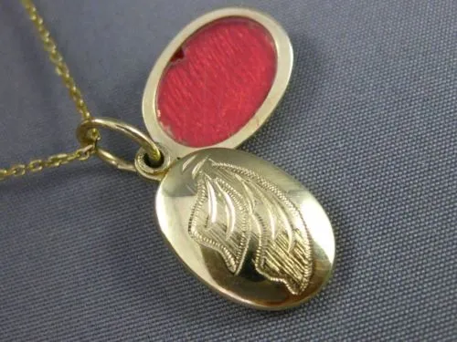 ESTATE 14KT YELLOW GOLD 3D OVAL HAND ETCHED LOCKET FLOATING PENDANT #25178