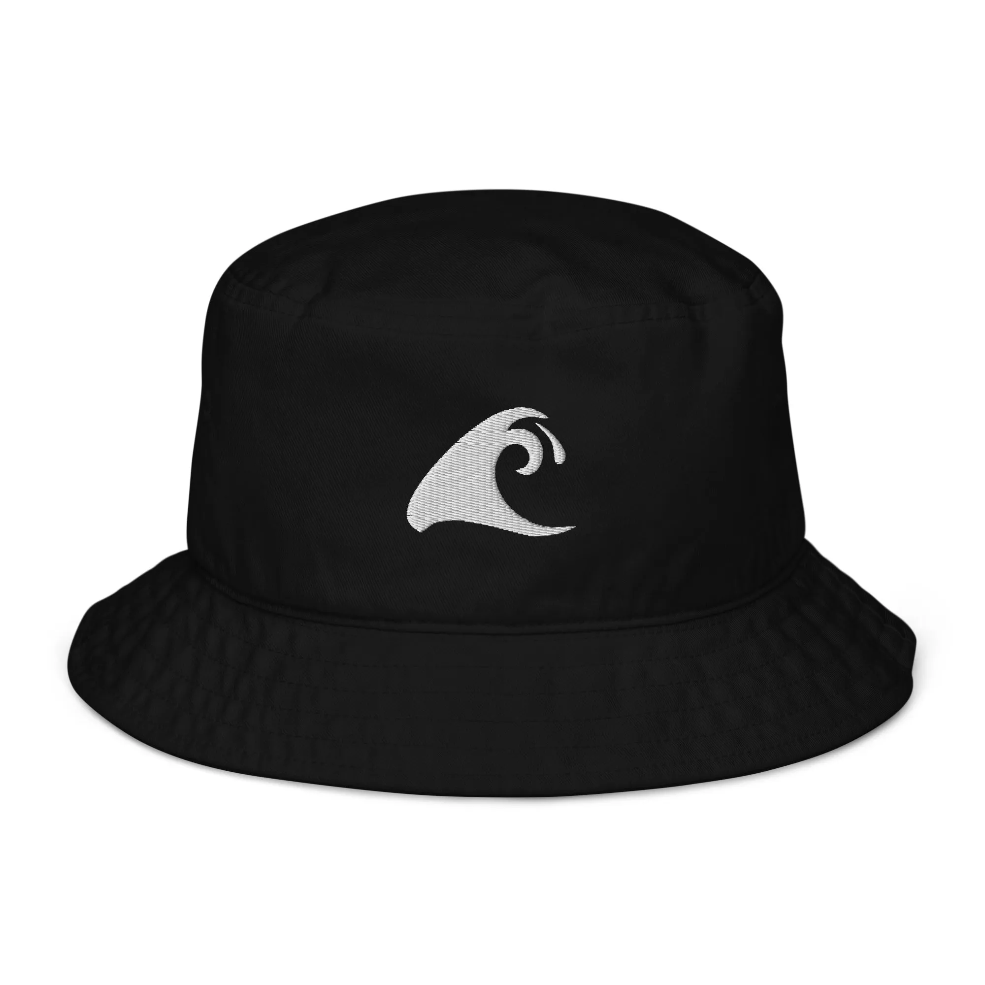 Extremely Stoked®️ White Epic Wave Logo on Black Organic Bucket Hat