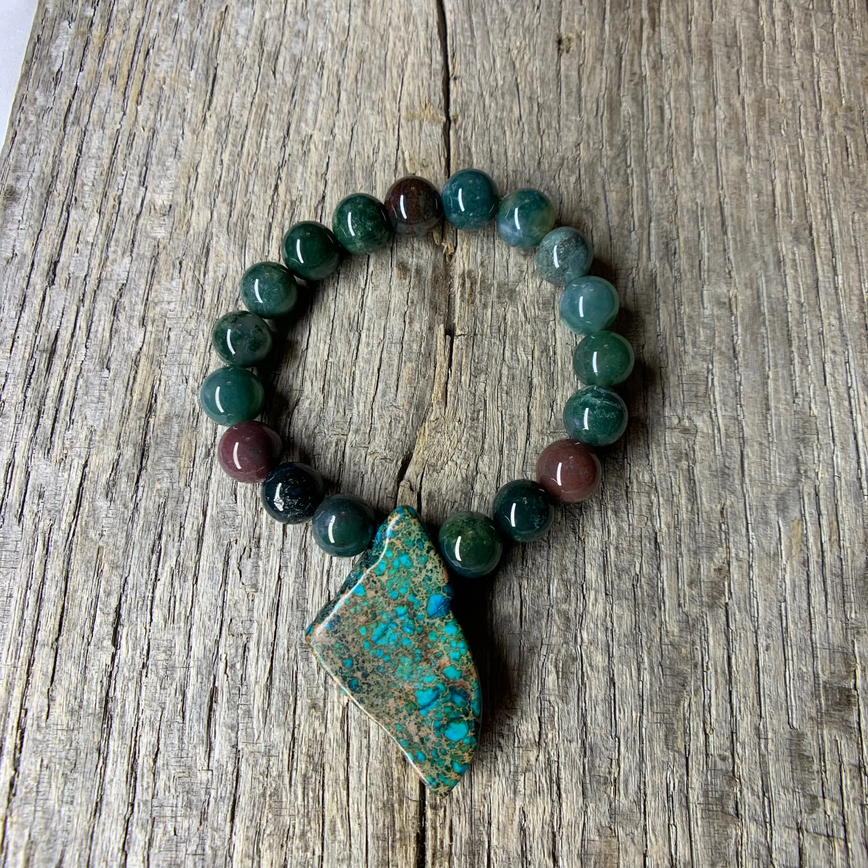 Fancy Jasper Stone Beaded Bracelet with Large Stone Accent
