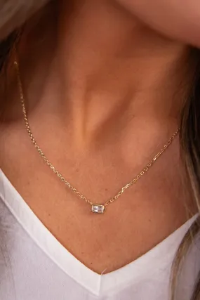 Fern Crystal Pendant Necklace - Gold White Crystal
