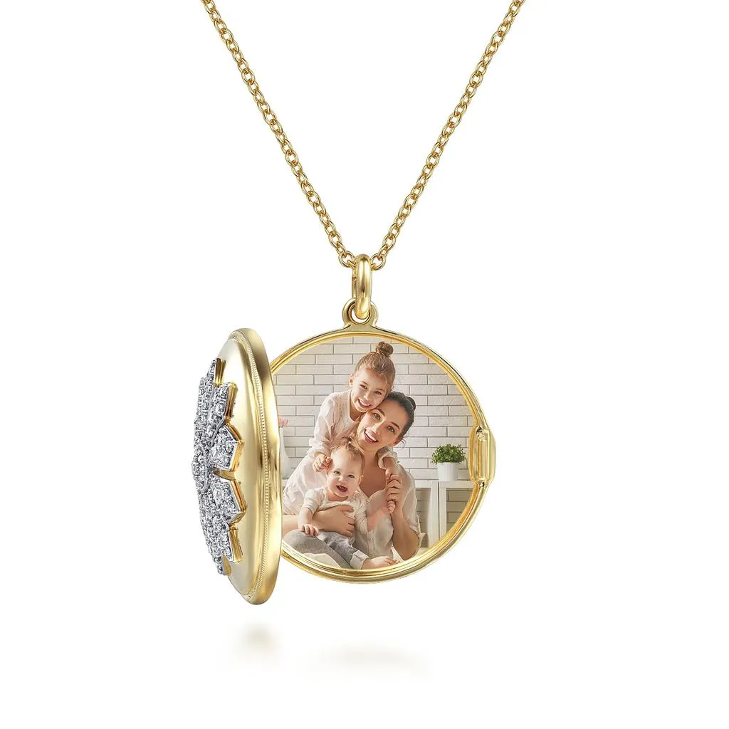 Gabriel & Co. 14K White-Yellow Gold Diamond Locket Necklace