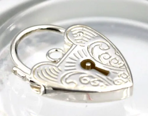 Genuine 13.5mm Sterling Silver 925 Engraved Heart Padlock Locket