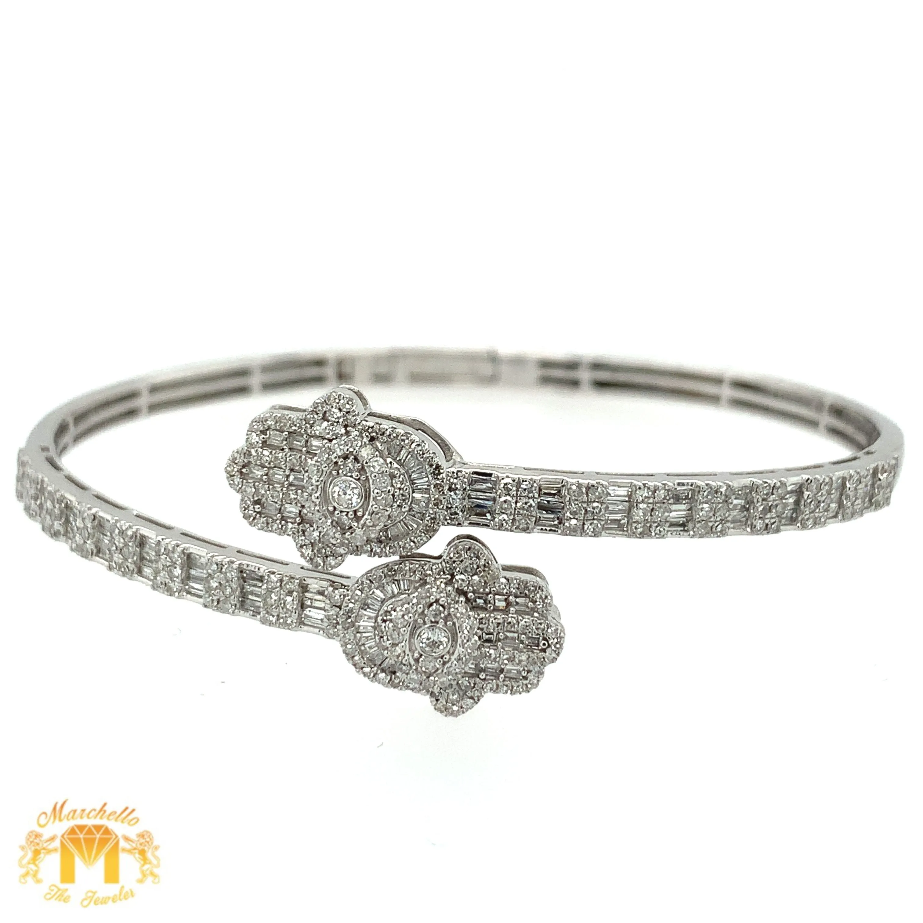 Gold and Diamond Twin Hamsas Cuff Bracelet (choose your color)