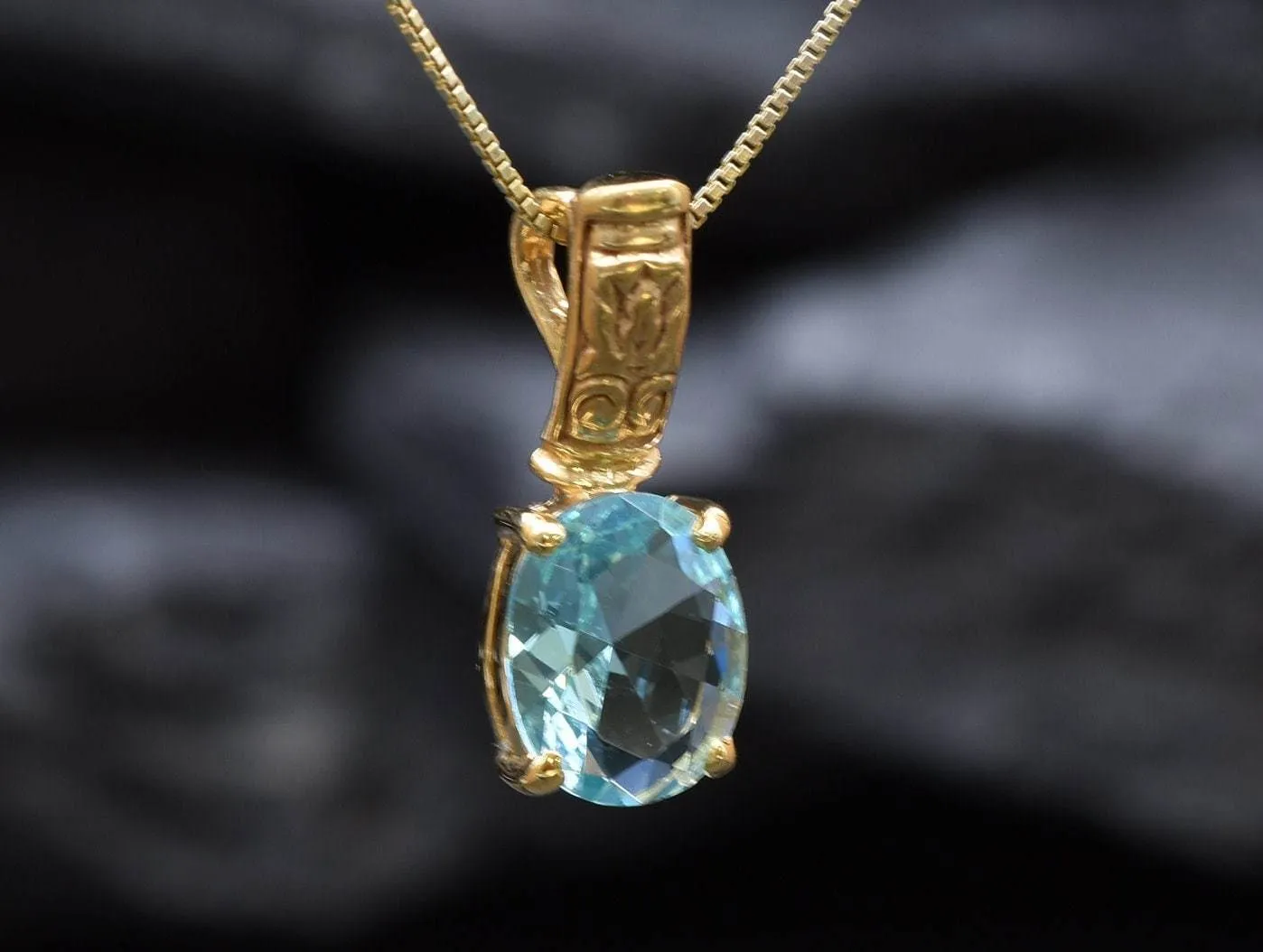 Gold Aqua Pendant - Blue Aquamarine Necklace, Gold Egyptian Pendant