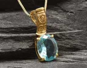 Gold Aqua Pendant - Blue Aquamarine Necklace, Gold Egyptian Pendant