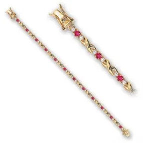 Gold Brass Bracelet with Synthetic Garnet in Ruby for Women Style 46806