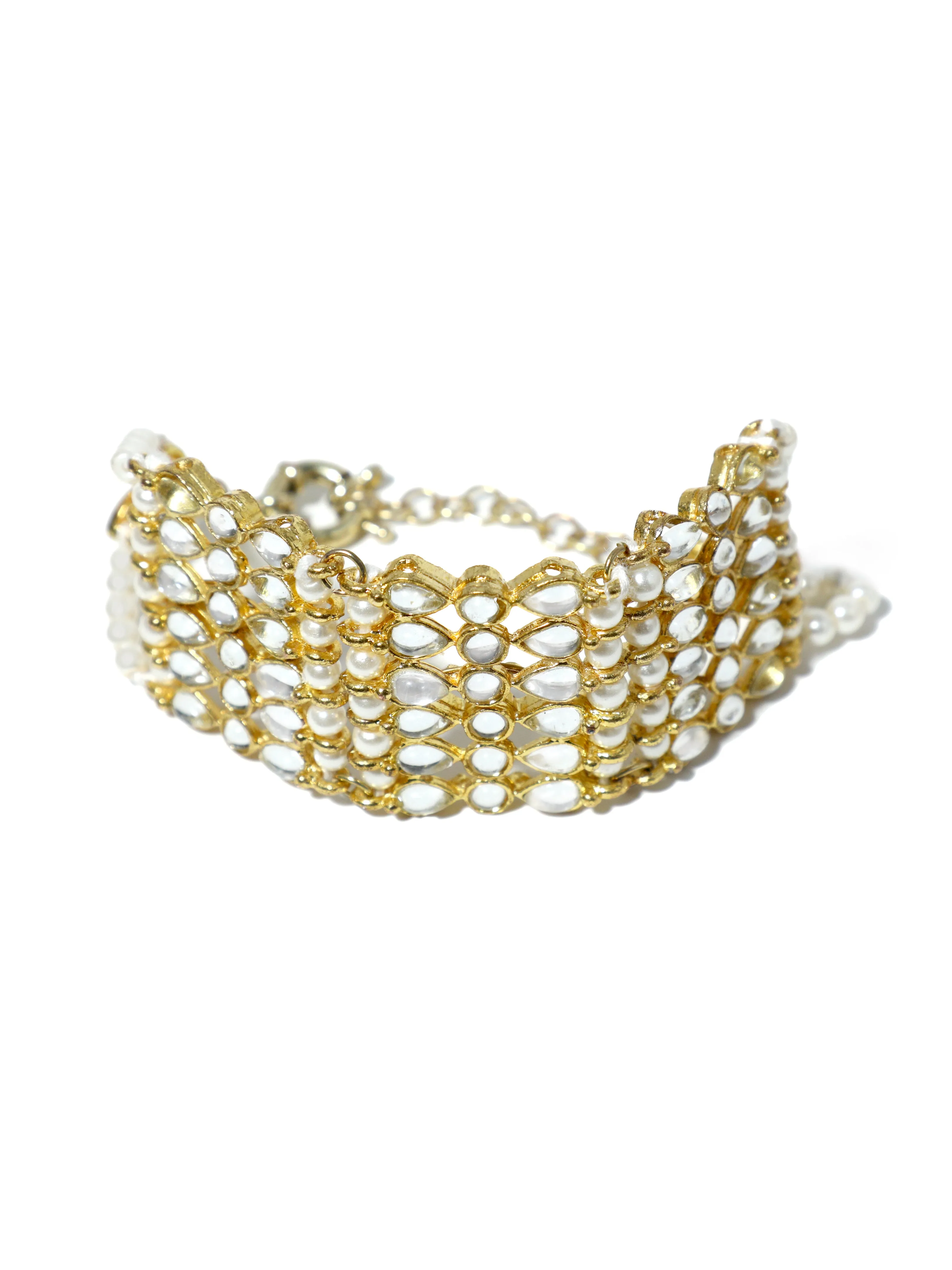 Gold Plated Kundan Studded Handcrafted Bracelet