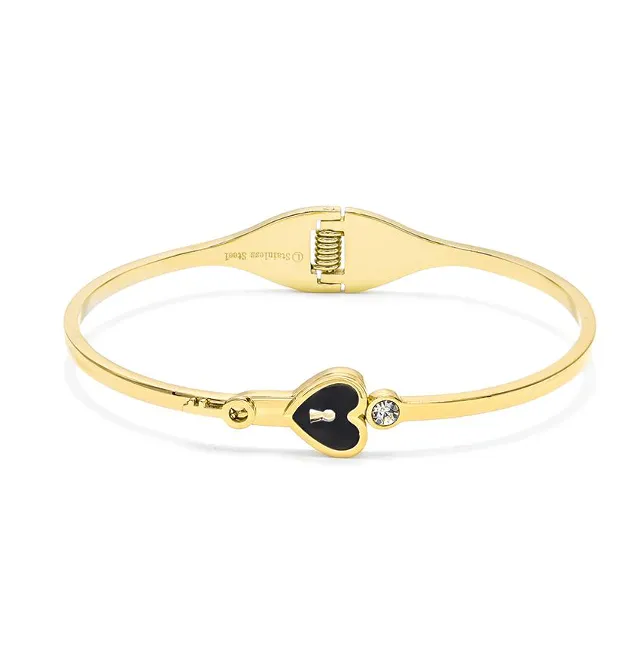 Gold Stainless Steel Cubic Zirconia Heart Bangle Bracelet