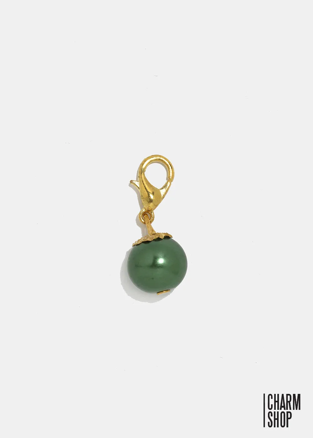 Gold Tone Dark Green Pearl Dangle Charm