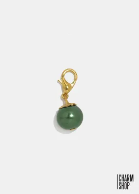 Gold Tone Dark Green Pearl Dangle Charm