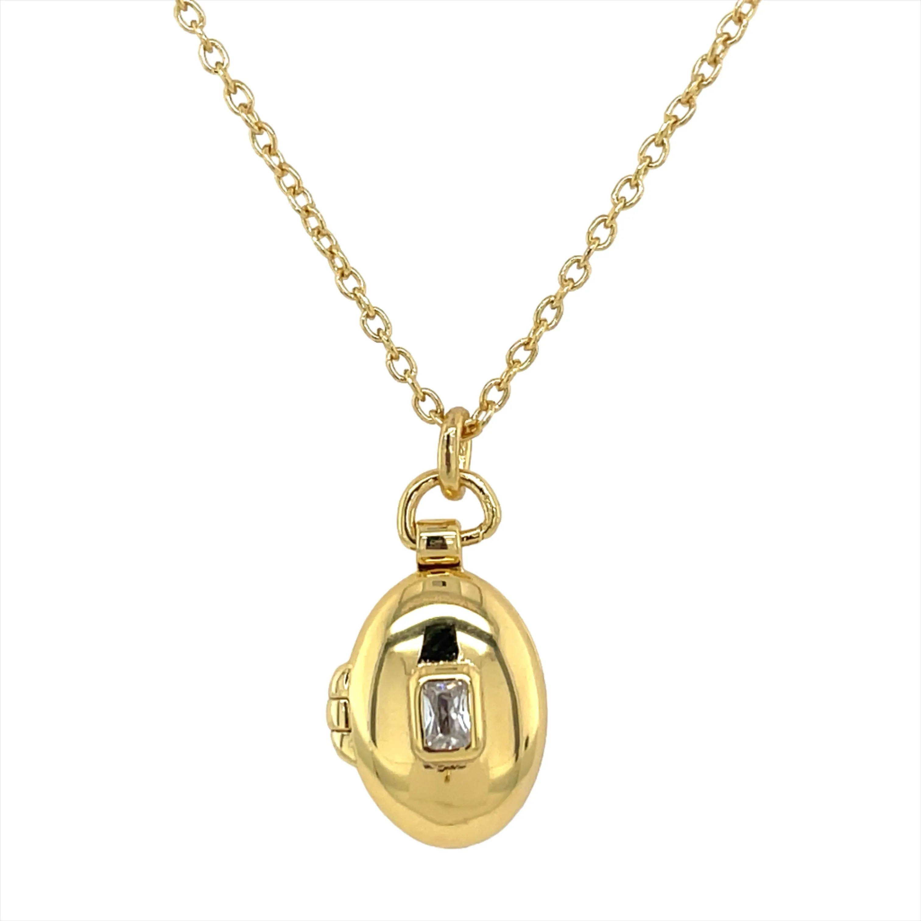 Golden Oval Locket With Cz Centre