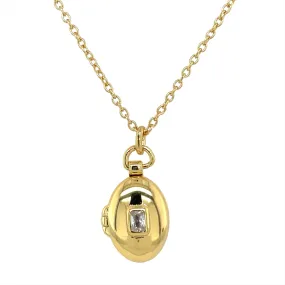 Golden Oval Locket With Cz Centre