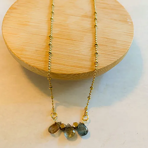 Graces Necklace: Triple Moss Aquamarine Necklace