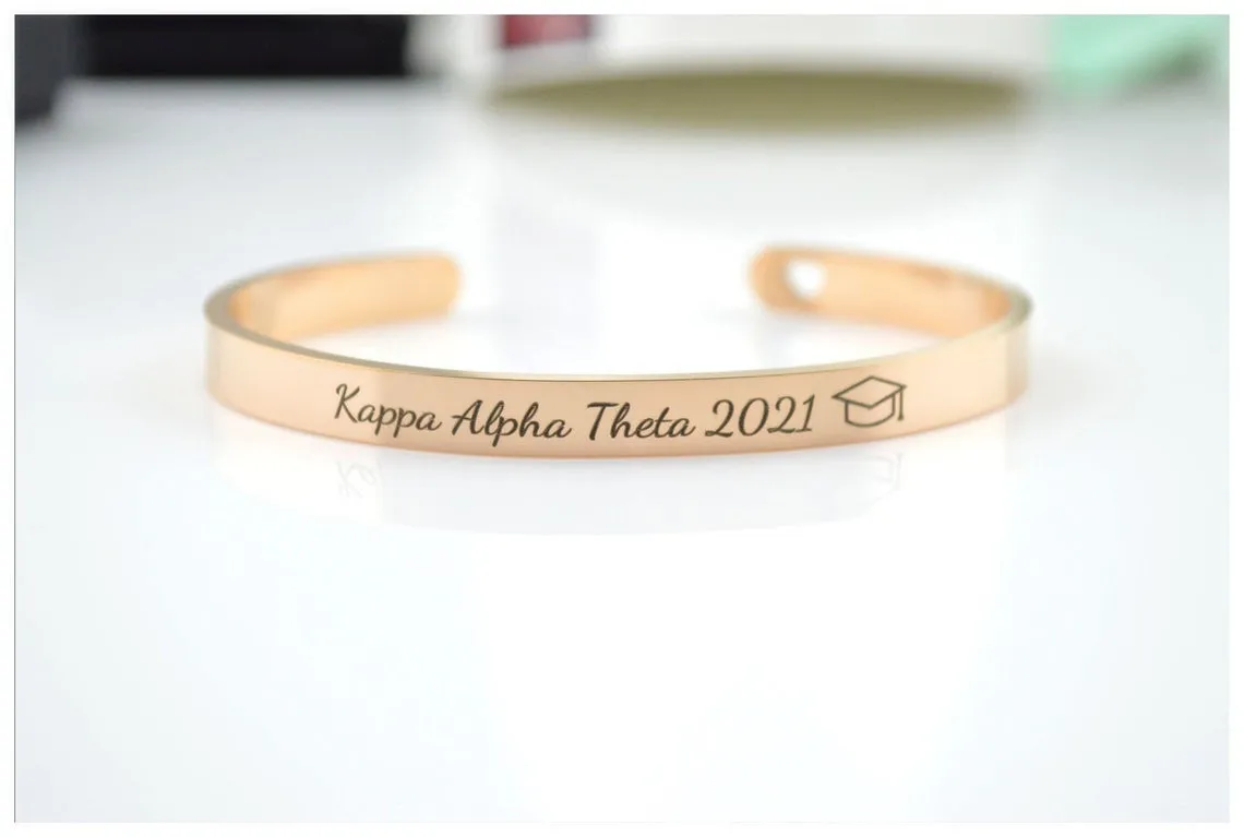 Graduation Cuff bracelet, Sorority Bracelet, Graduation Gifts for Him and Her, Custom Personalized Adjustable Bracelets, College University