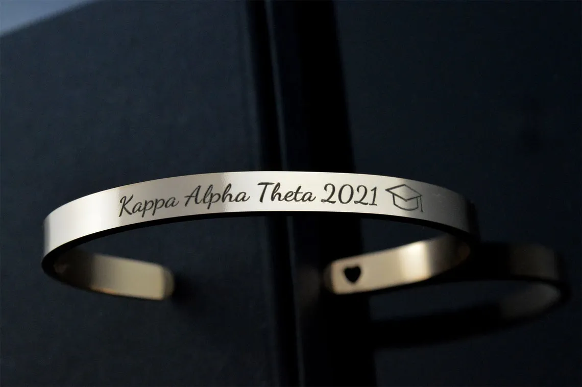 Graduation Cuff bracelet, Sorority Bracelet, Graduation Gifts for Him and Her, Custom Personalized Adjustable Bracelets, College University