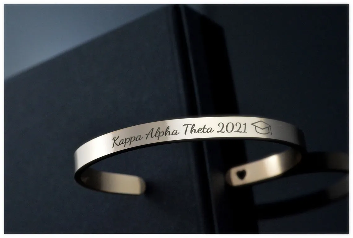 Graduation Cuff bracelet, Sorority Bracelet, Graduation Gifts for Him and Her, Custom Personalized Adjustable Bracelets, College University