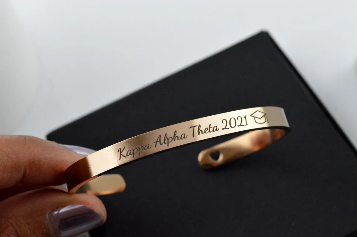 Graduation Cuff bracelet, Sorority Bracelet, Graduation Gifts for Him and Her, Custom Personalized Adjustable Bracelets, College University