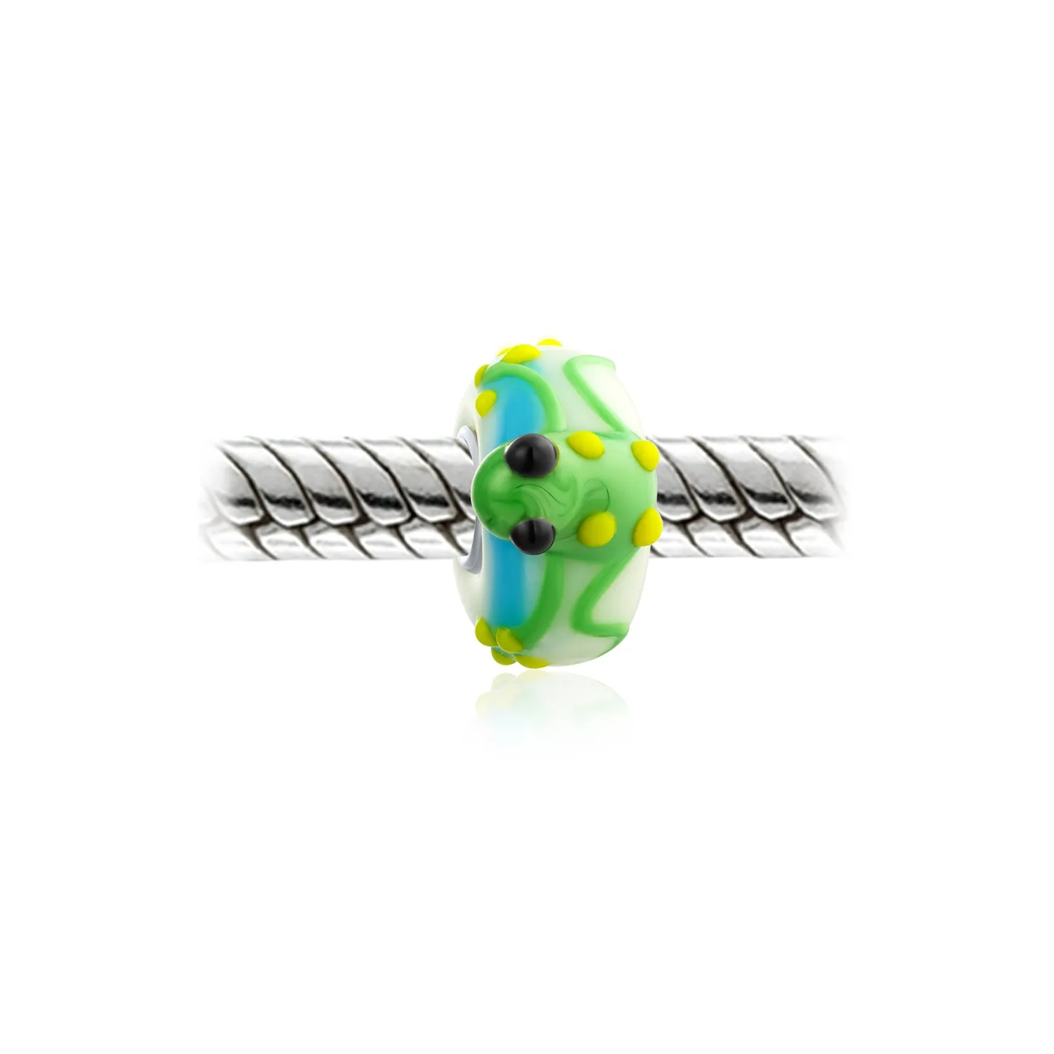 Green Animal 3D Lampwork Murano Glass Bead Charm .925 Sterling Silver