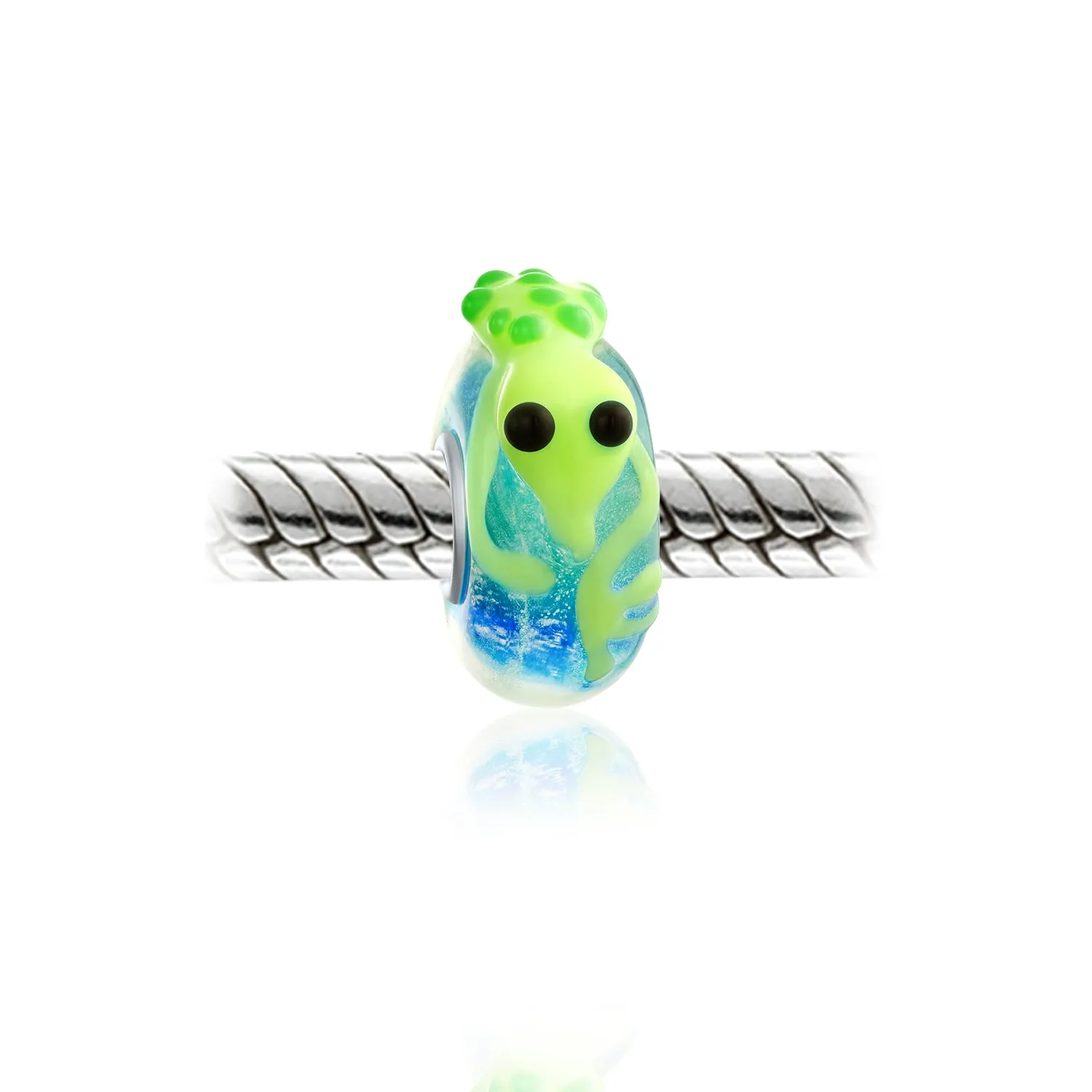Green Animal 3D Lampwork Murano Glass Bead Charm .925 Sterling Silver