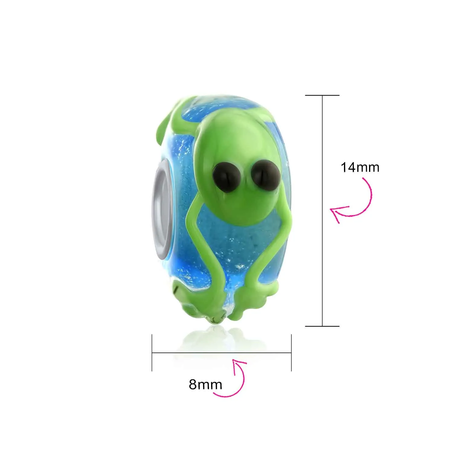 Green Animal 3D Lampwork Murano Glass Bead Charm .925 Sterling Silver