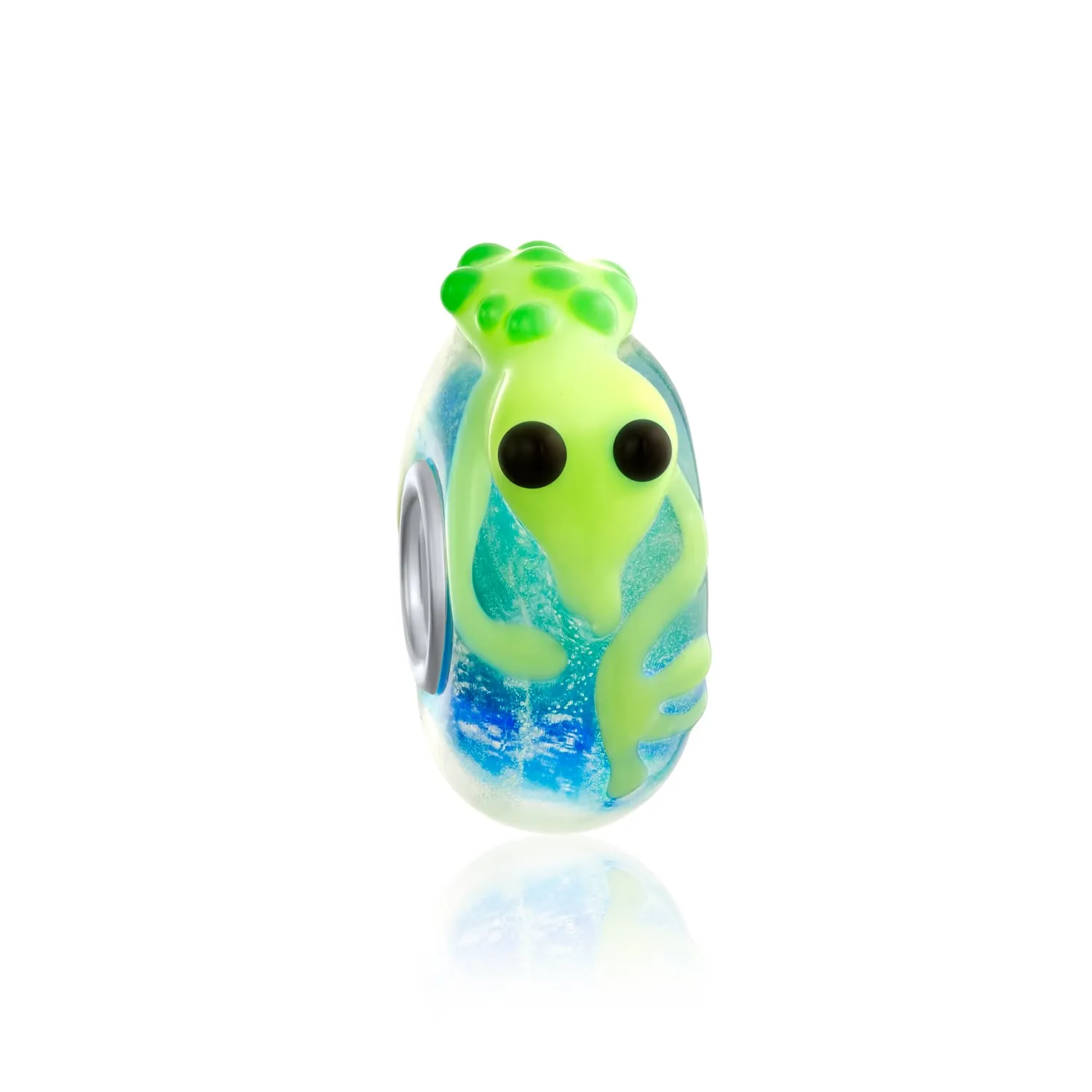 Green Animal 3D Lampwork Murano Glass Bead Charm .925 Sterling Silver