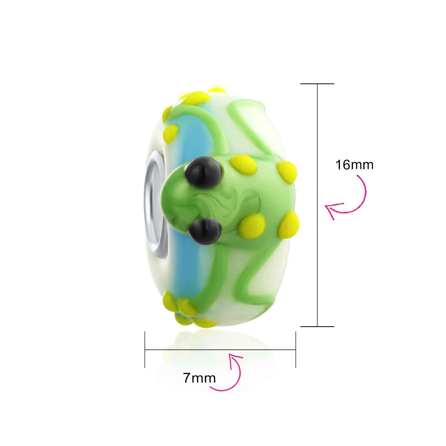 Green Animal 3D Lampwork Murano Glass Bead Charm .925 Sterling Silver