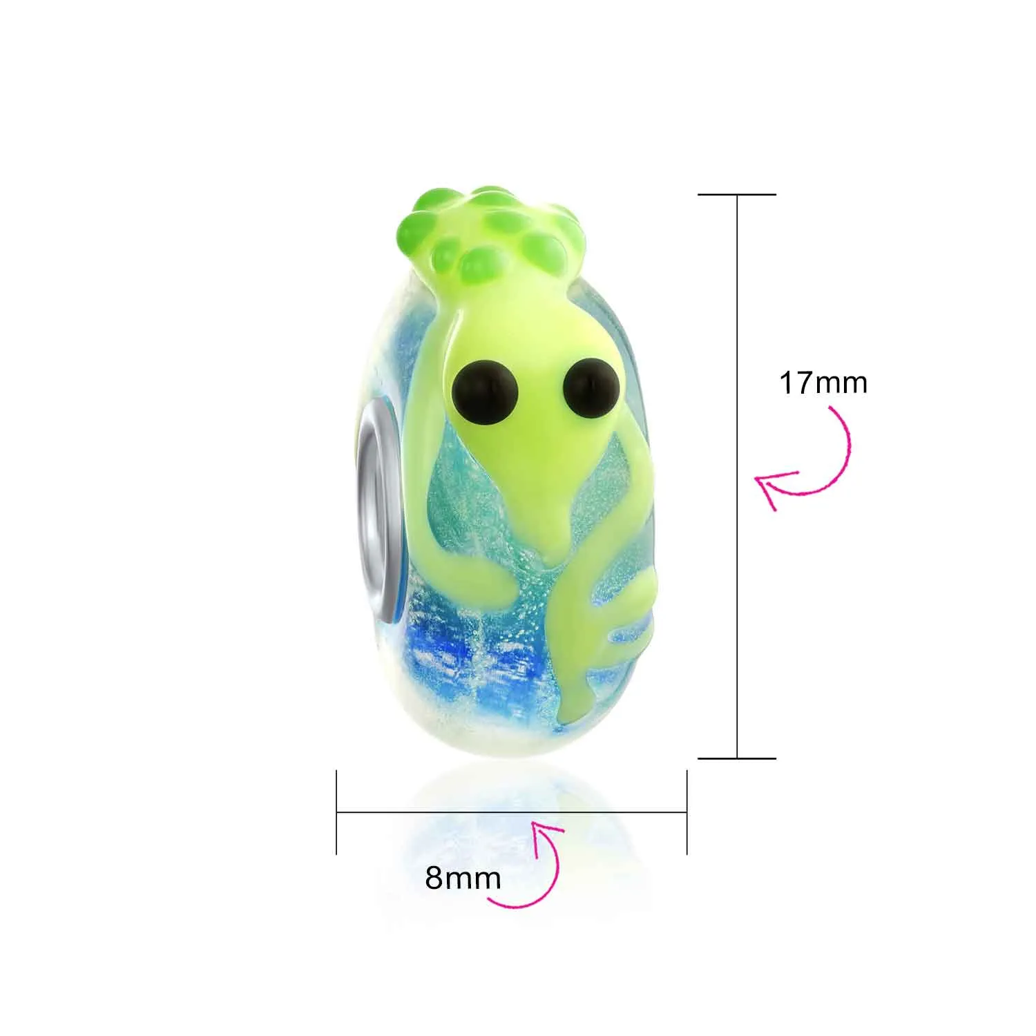Green Animal 3D Lampwork Murano Glass Bead Charm .925 Sterling Silver