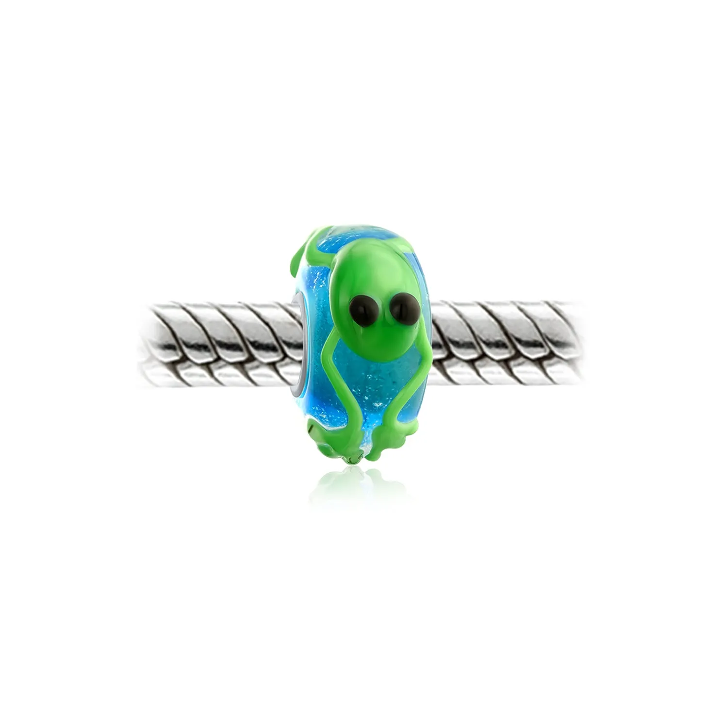 Green Animal 3D Lampwork Murano Glass Bead Charm .925 Sterling Silver