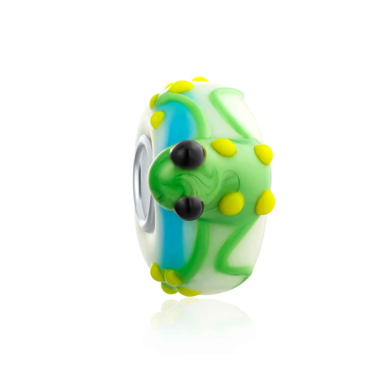 Green Animal 3D Lampwork Murano Glass Bead Charm .925 Sterling Silver