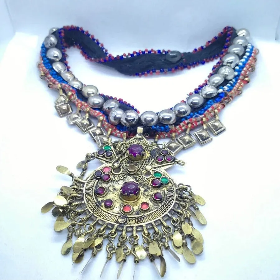 Hancrafted Kuchi Necklace With Multicolor Glass Stones
