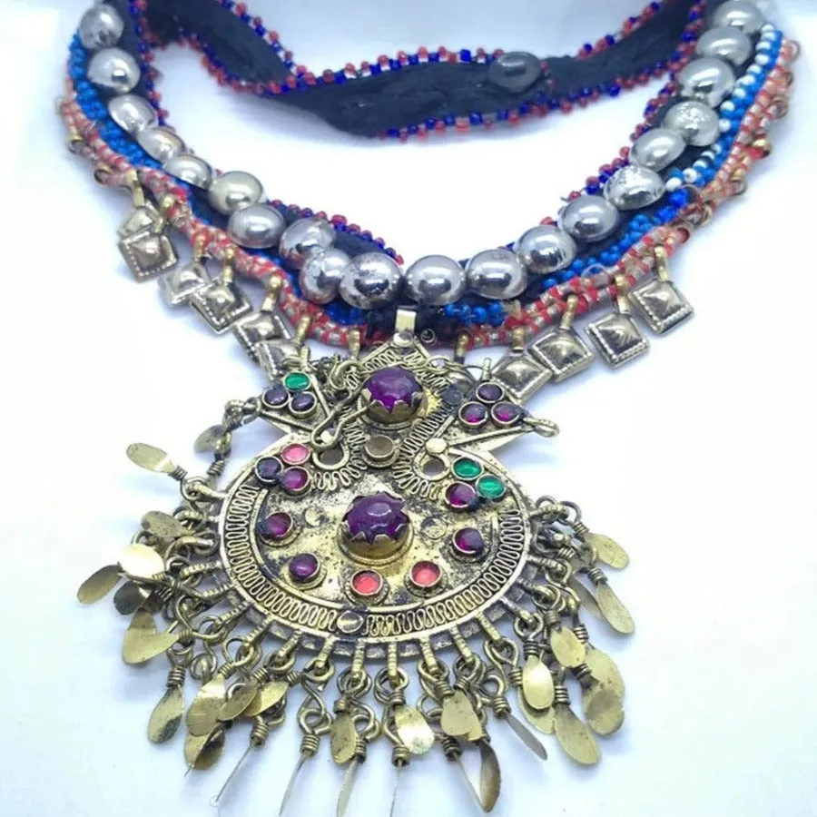 Hancrafted Kuchi Necklace With Multicolor Glass Stones